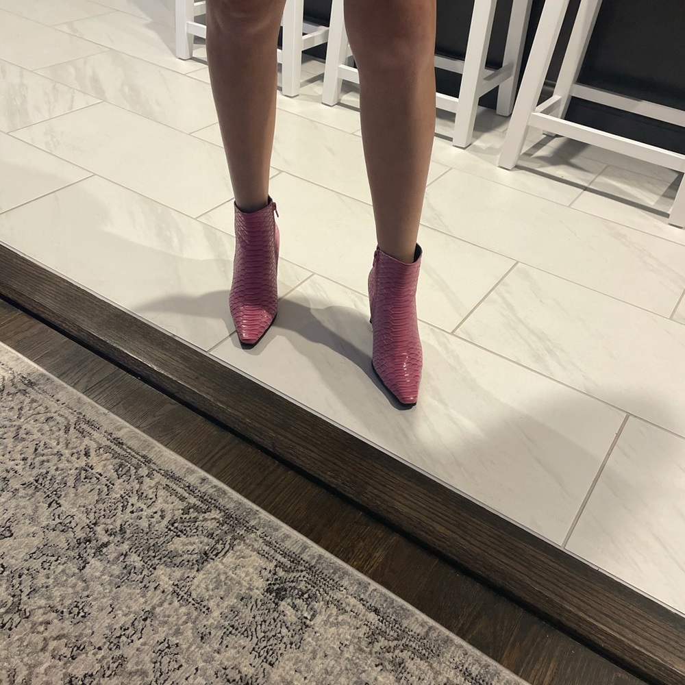 Pink Python-Embossed Leather Ankle Boots - Picture 5 of 10